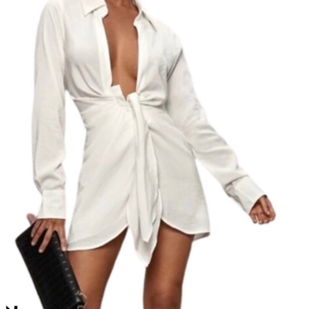 Elegant White Tie-Front Dress